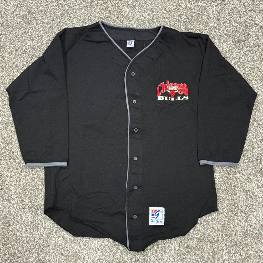 Vintage Chicago Bulls The Game Baseball Jersey Mens Large‎ Black 90s Made in USA